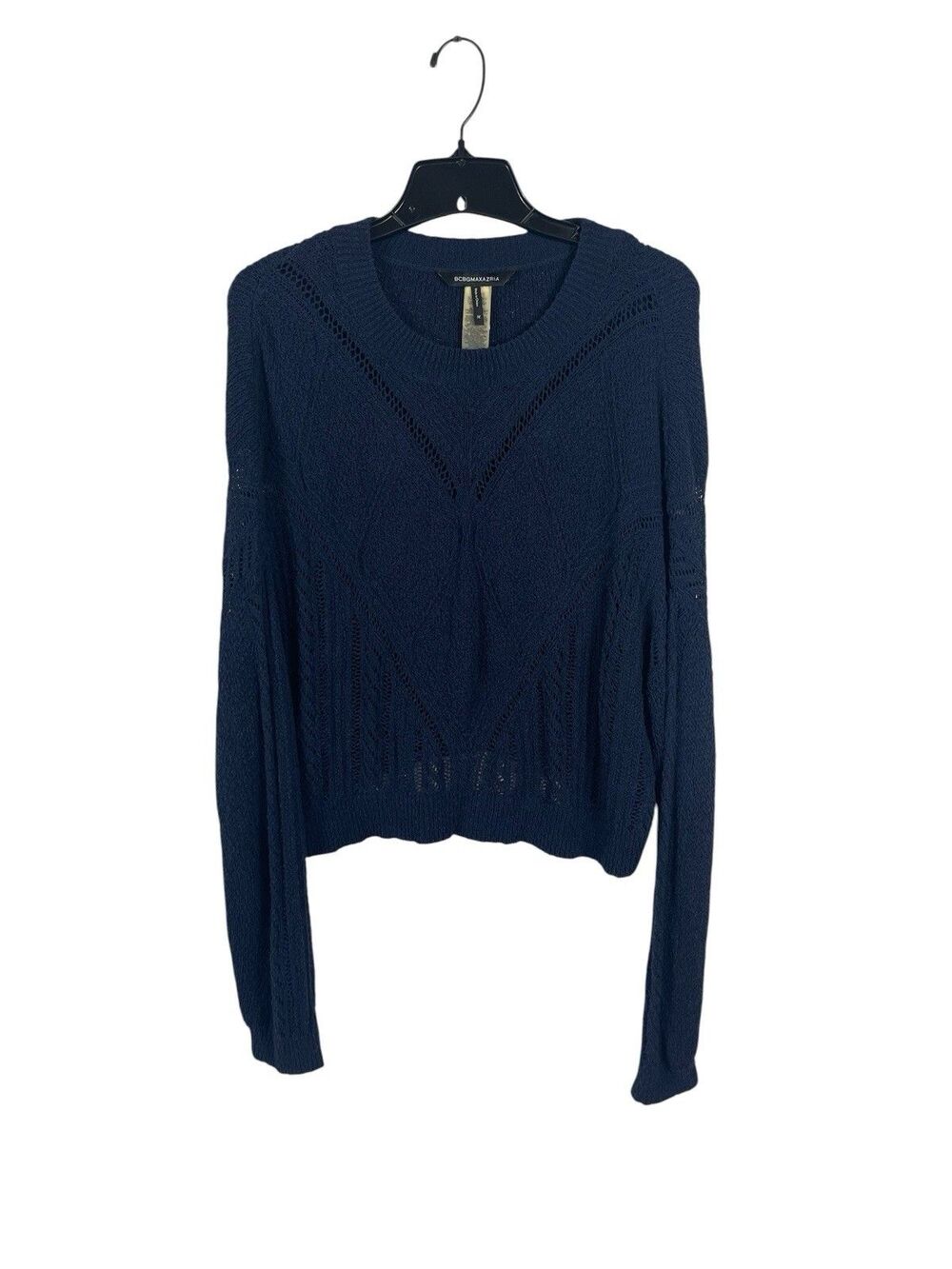 BCBG Max Azria Navy Blue Cotton Blend Slouchy Stretch Sweater M Minimalist